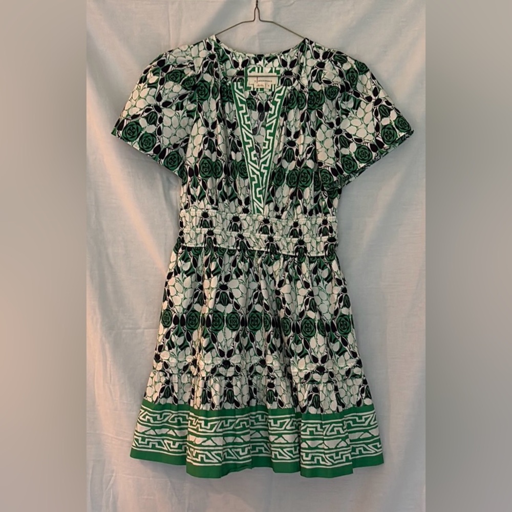 Anthropolgie Somerset mini Green and Black Patterned Dress S. EUC